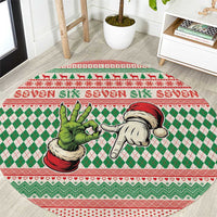 Six Seven Meme Round Carpet Funny Green Hand Christmas - Wonder Print Shop