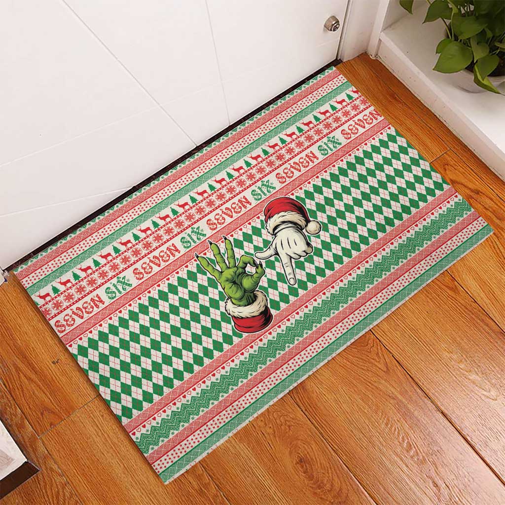 Six Seven Meme Rubber Doormat Funny Green Hand Christmas - Wonder Print Shop