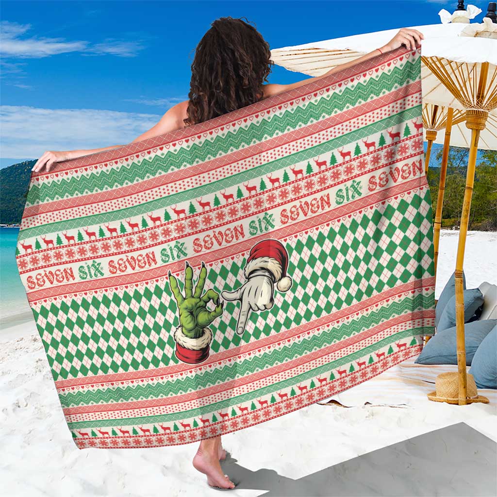 Six Seven Meme Sarong Funny Green Hand Christmas - Wonder Print Shop