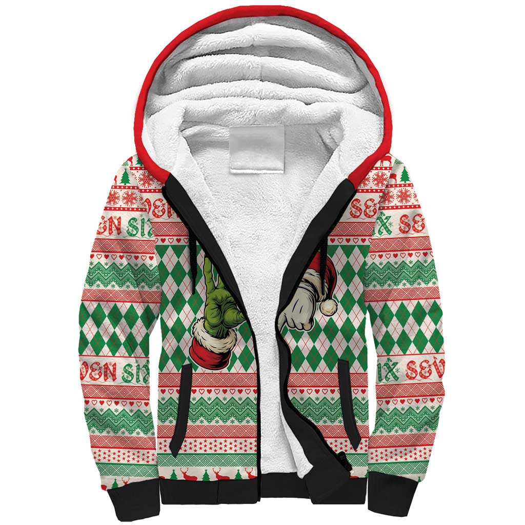 Six Seven Meme Personalized Sherpa Hoodie Funny Green Hand Christmas - Wonder Print Shop