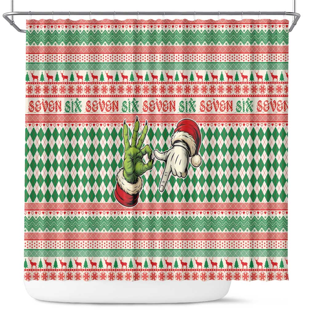 Six Seven Meme Shower Curtain Funny Green Hand Christmas - Wonder Print Shop
