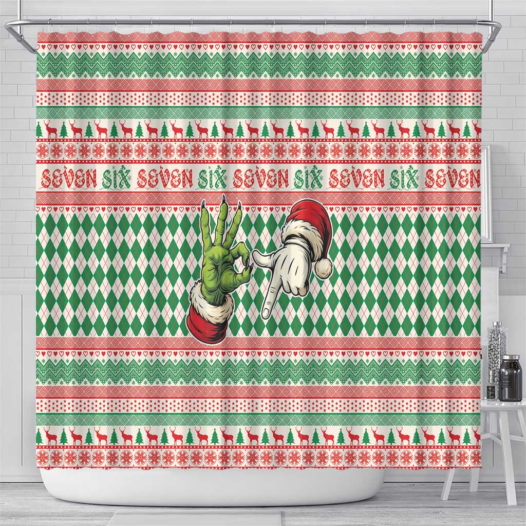 Six Seven Meme Shower Curtain Funny Green Hand Christmas - Wonder Print Shop