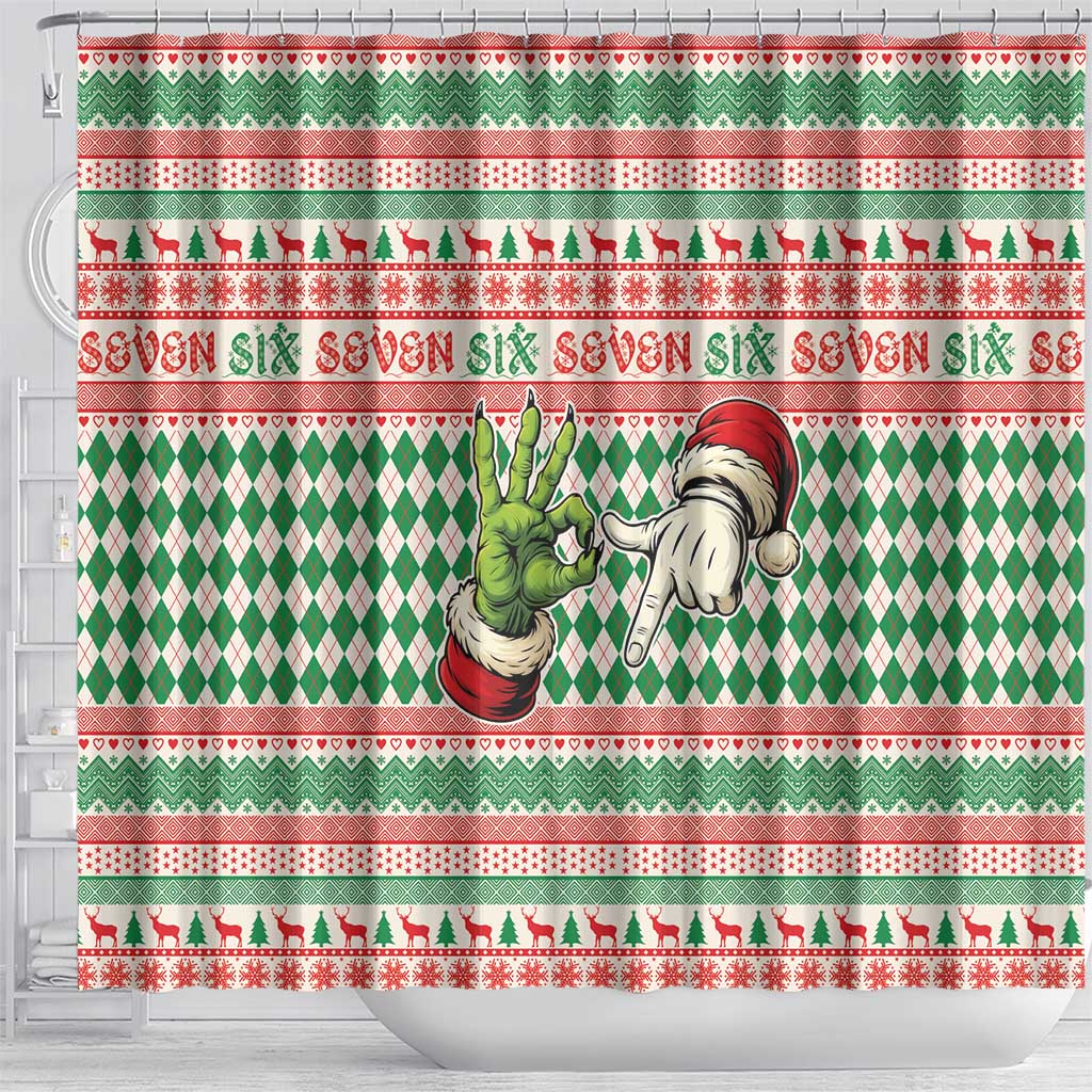 Six Seven Meme Shower Curtain Funny Green Hand Christmas - Wonder Print Shop