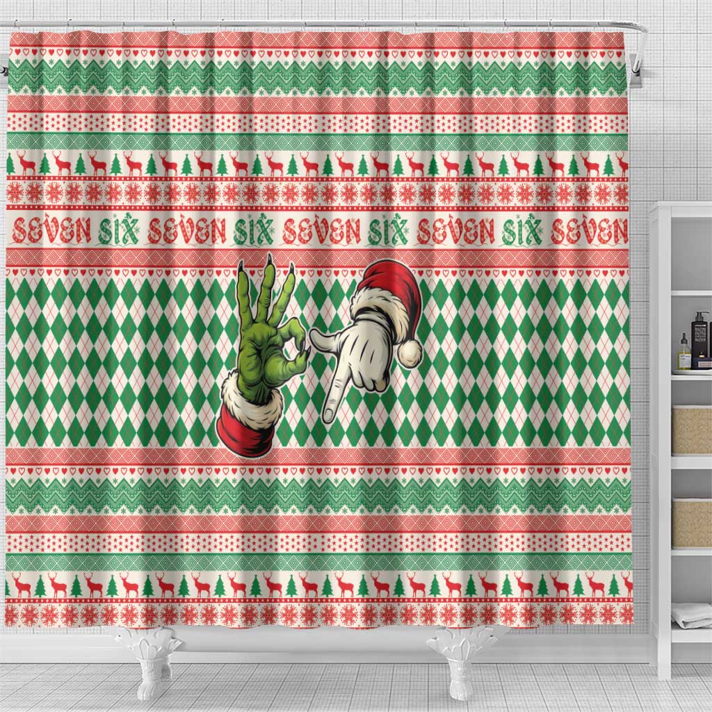 Six Seven Meme Shower Curtain Funny Green Hand Christmas - Wonder Print Shop