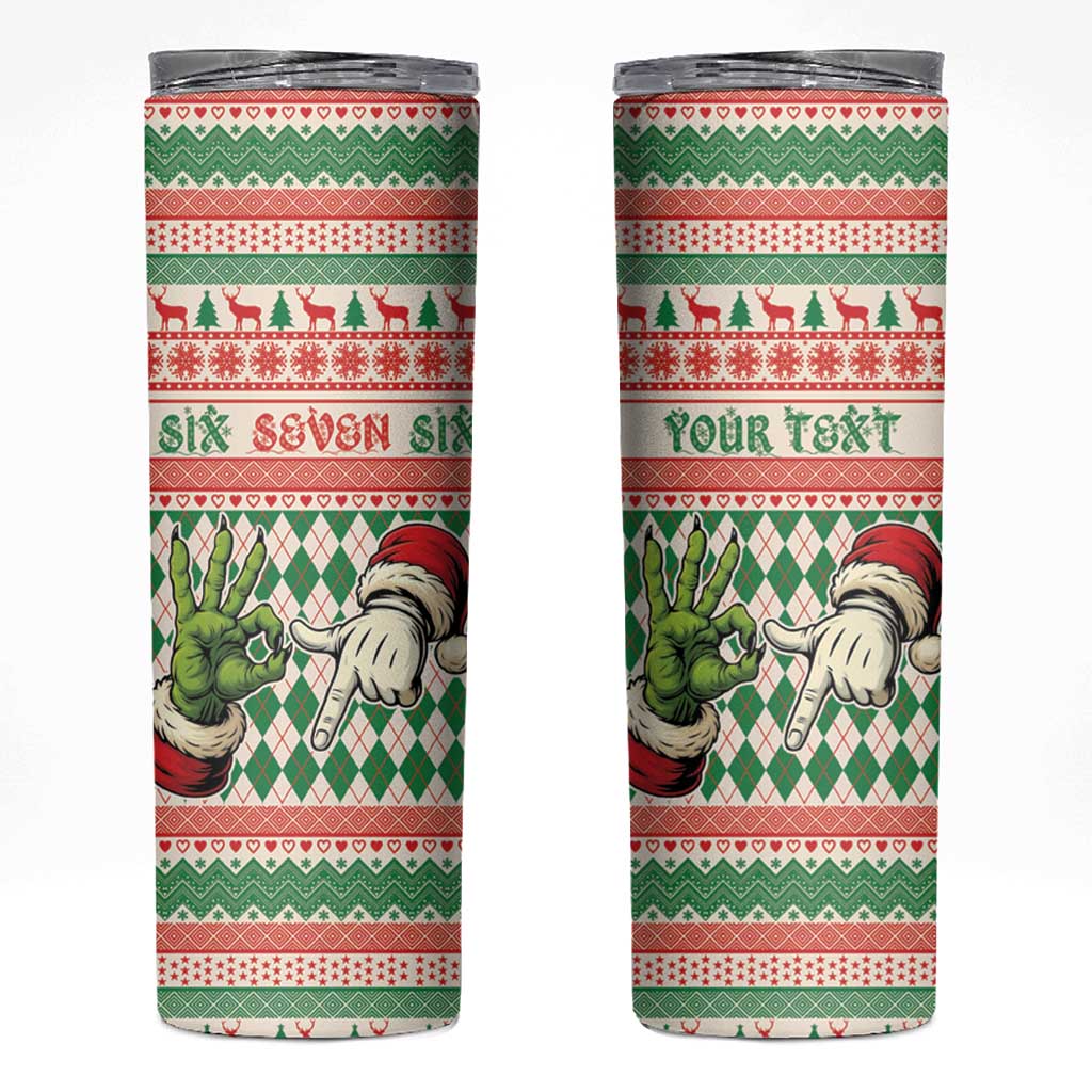 Six Seven Meme Personalized Skinny Tumbler Funny Green Hand Christmas - Wonder Print Shop