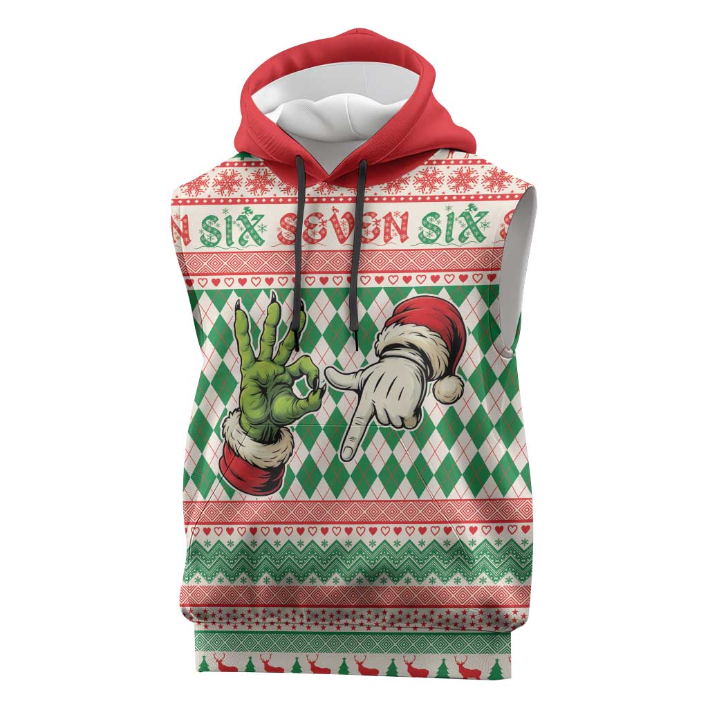 Six Seven Meme Personalized Sleeveless Hoodie Funny Green Hand Christmas - Wonder Print Shop