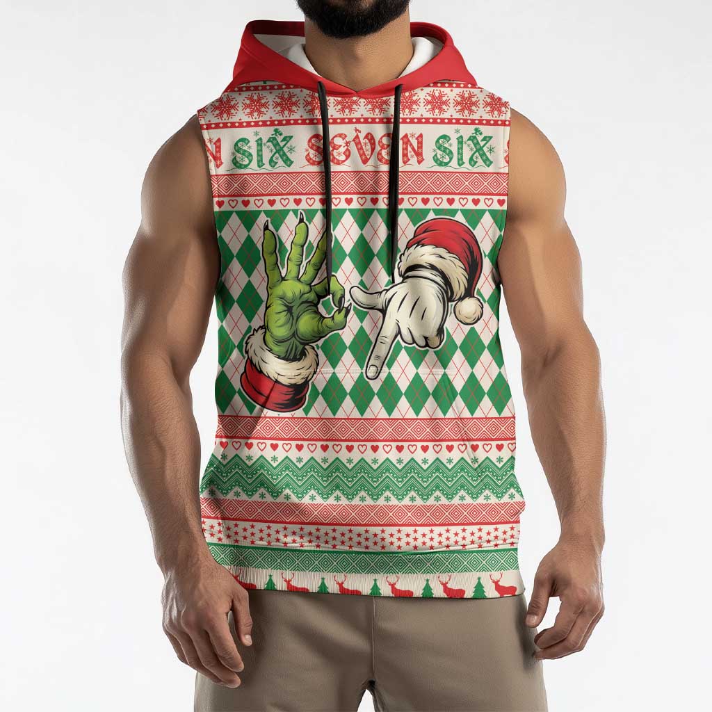 Six Seven Meme Personalized Sleeveless Hoodie Funny Green Hand Christmas - Wonder Print Shop
