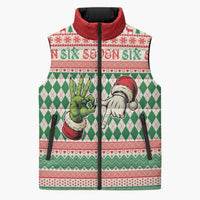 Six Seven Meme Personalized Sleeveless Puffer Jacket Funny Green Hand Christmas - Wonder Print Shop