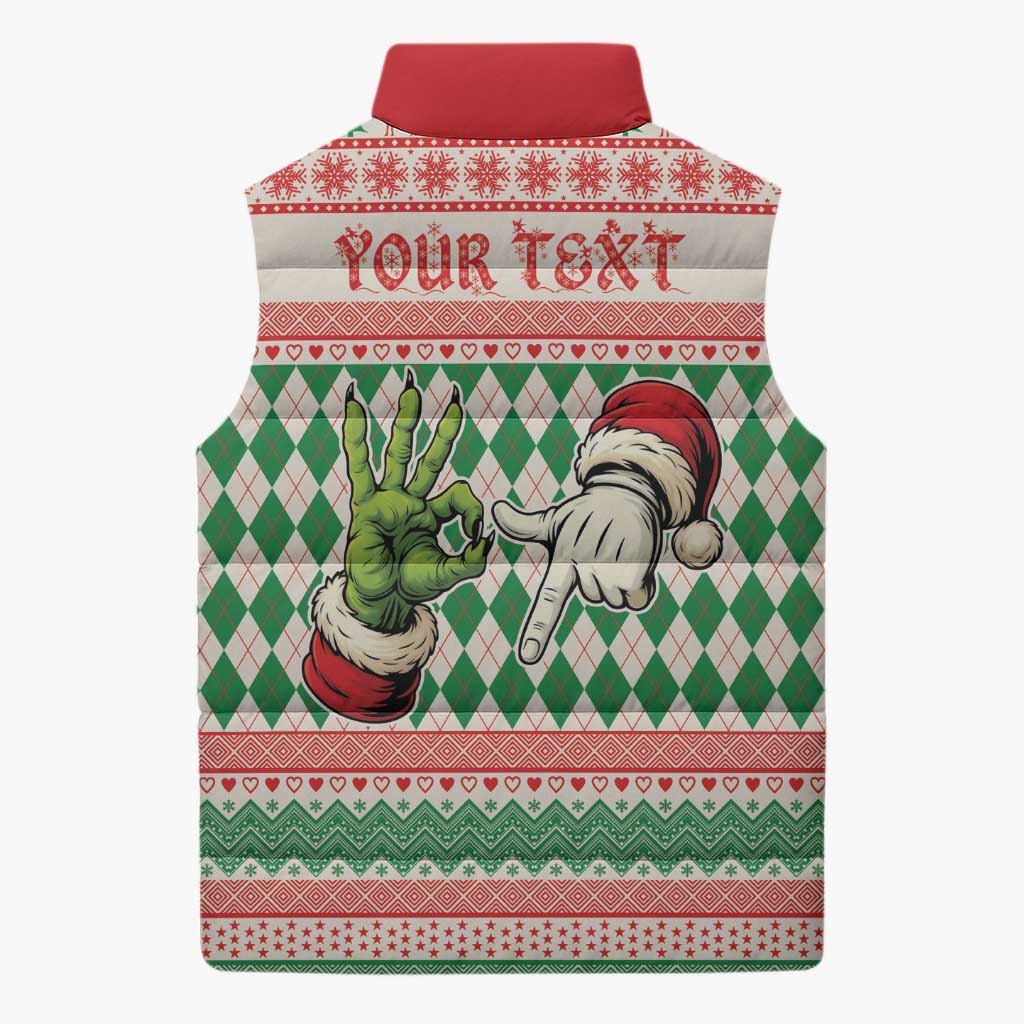 Six Seven Meme Personalized Sleeveless Puffer Jacket Funny Green Hand Christmas - Wonder Print Shop