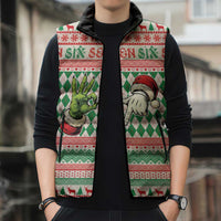 Six Seven Meme Personalized Sleeveless Puffer Jacket Funny Green Hand Christmas - Wonder Print Shop