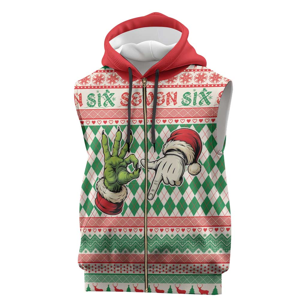 Six Seven Meme Personalized Sleeveless Zip Hoodie Funny Green Hand Christmas - Wonder Print Shop