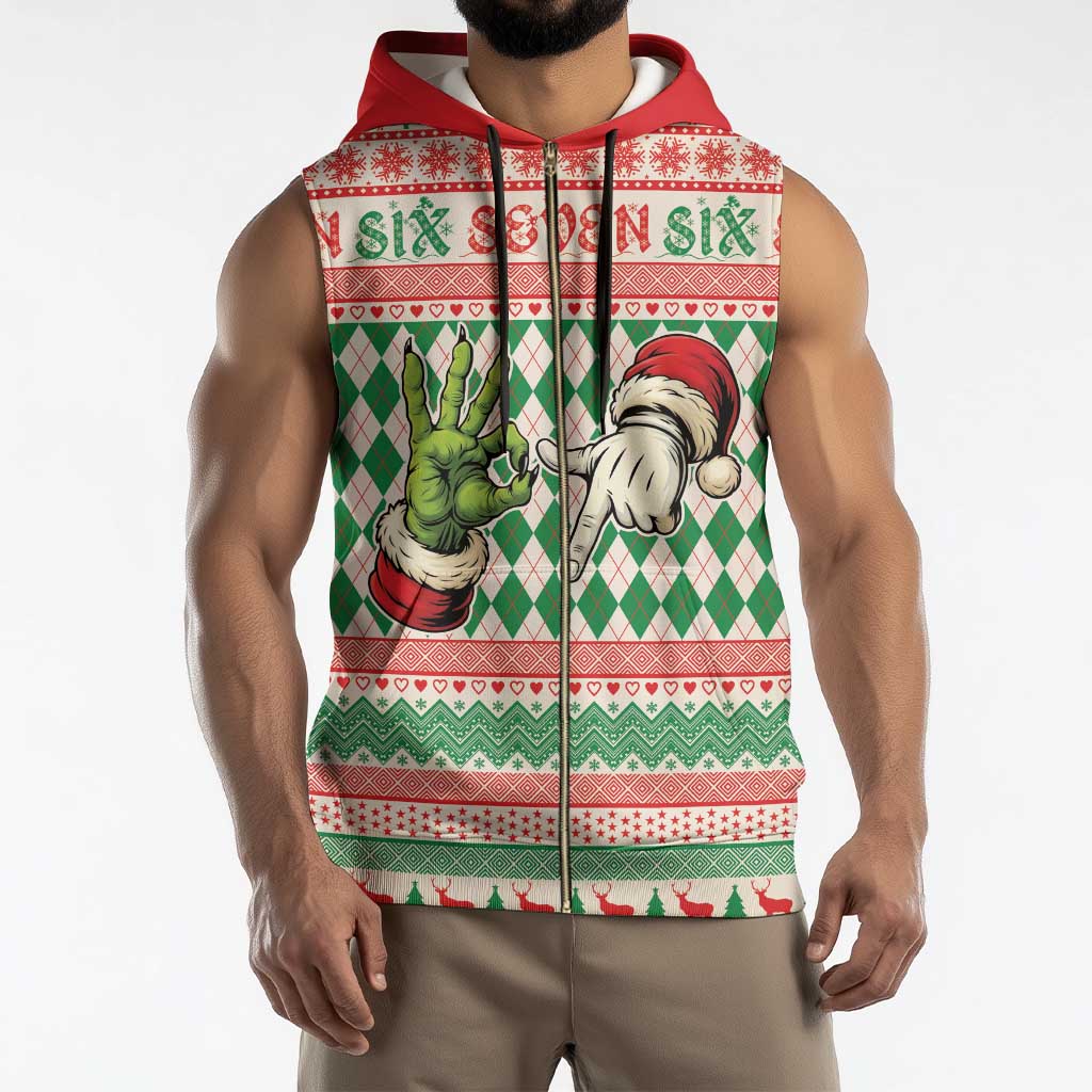 Six Seven Meme Personalized Sleeveless Zip Hoodie Funny Green Hand Christmas - Wonder Print Shop
