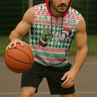 Six Seven Meme Personalized Sleeveless Zip Hoodie Funny Green Hand Christmas - Wonder Print Shop