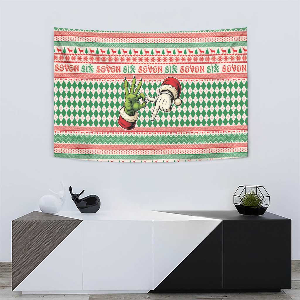 Six Seven Meme Tapestry Funny Green Hand Christmas - Wonder Print Shop