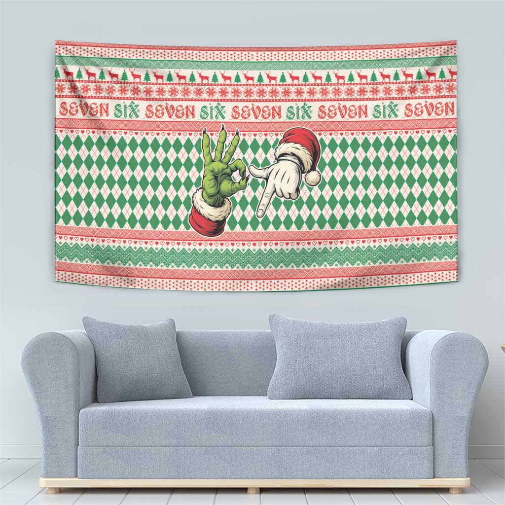 Six Seven Meme Tapestry Funny Green Hand Christmas - Wonder Print Shop