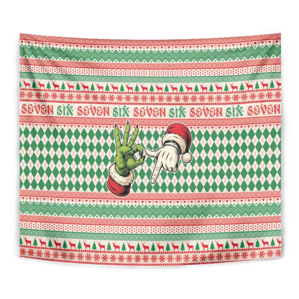 Six Seven Meme Tapestry Funny Green Hand Christmas - Wonder Print Shop