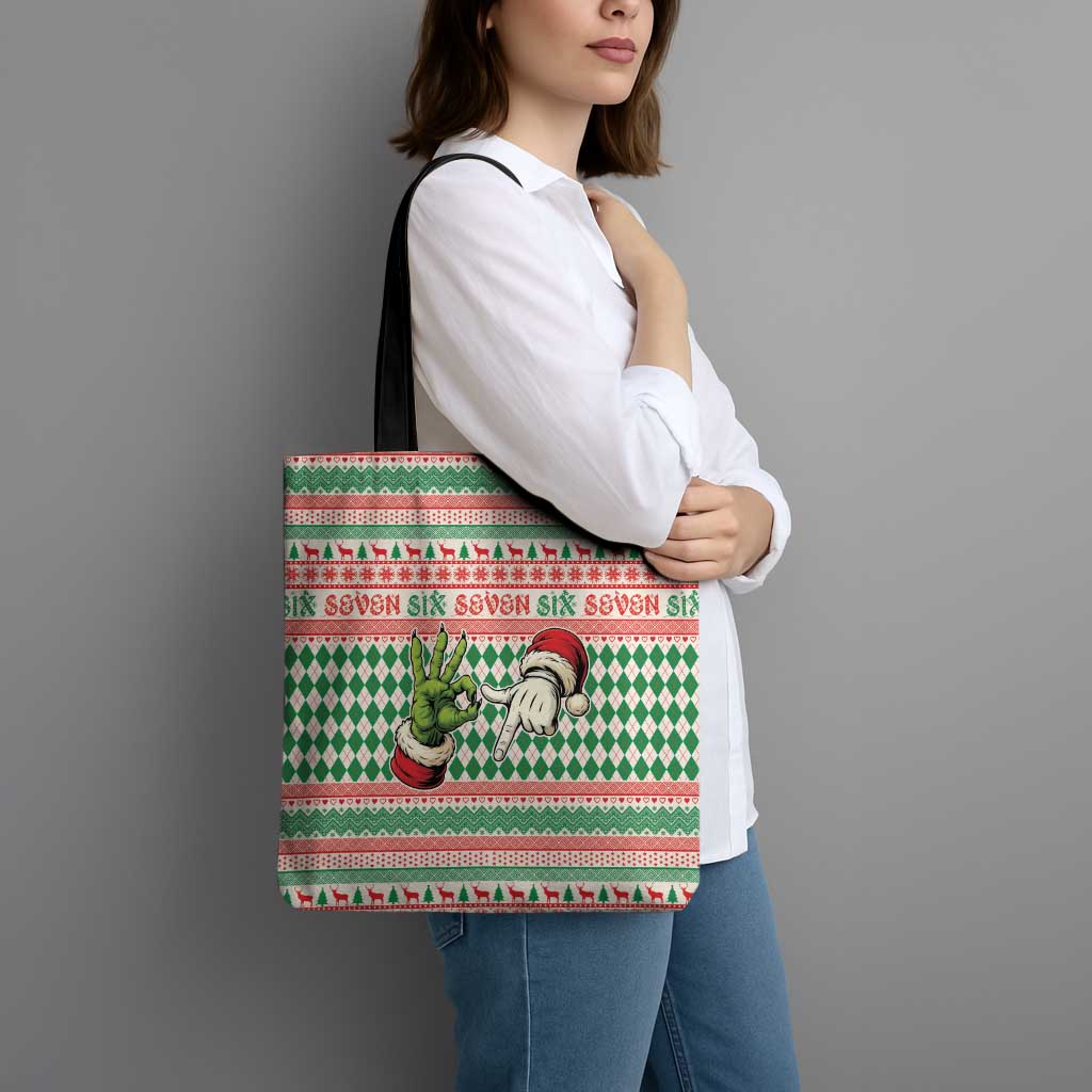 Six Seven Meme Tote Bag Funny Green Hand Christmas - Wonder Print Shop