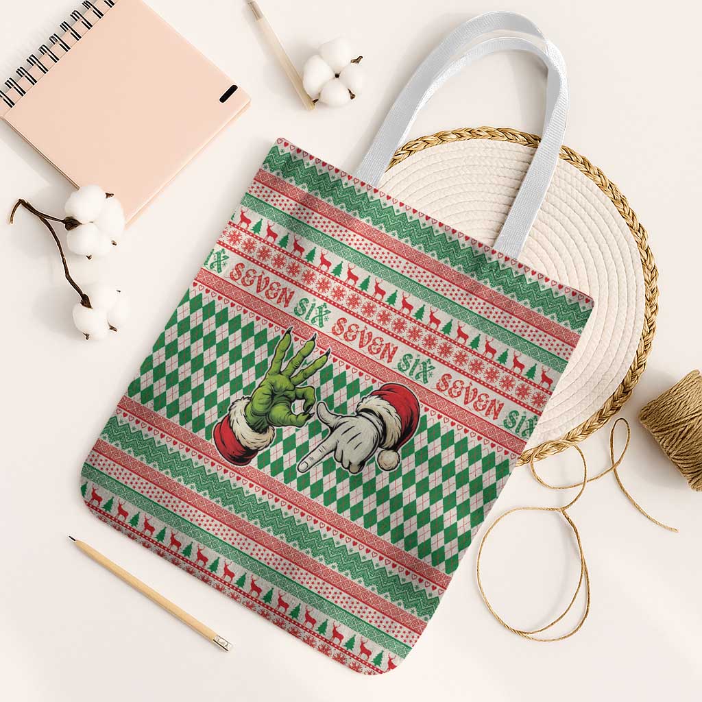 Six Seven Meme Tote Bag Funny Green Hand Christmas - Wonder Print Shop