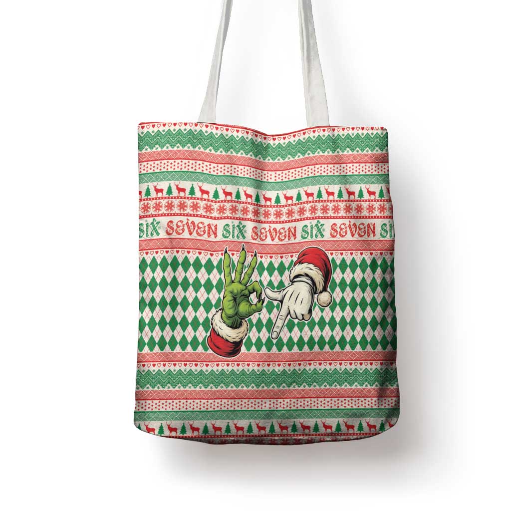 Six Seven Meme Tote Bag Funny Green Hand Christmas - Wonder Print Shop