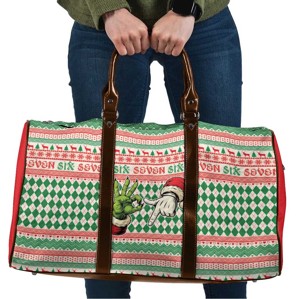 Six Seven Meme Travel Bag Funny Green Hand Christmas - Wonder Print Shop