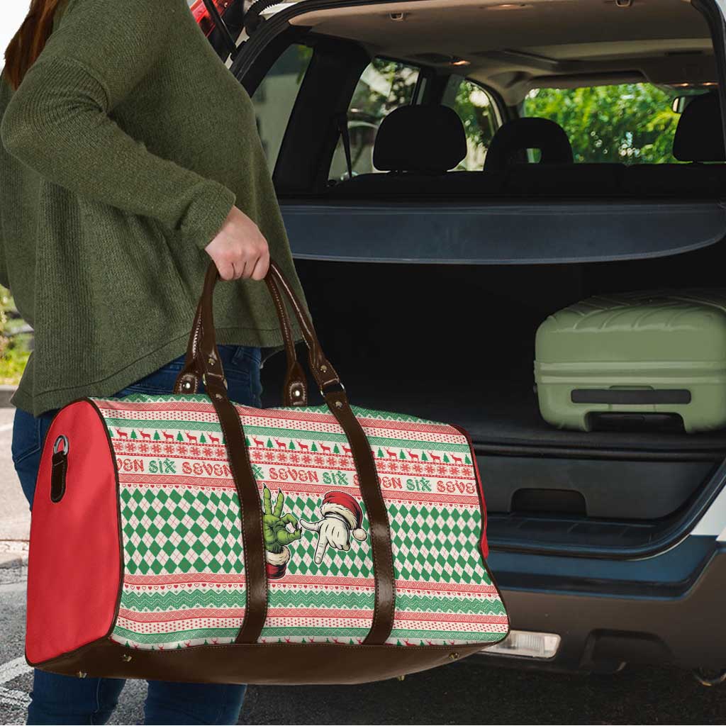Six Seven Meme Travel Bag Funny Green Hand Christmas - Wonder Print Shop