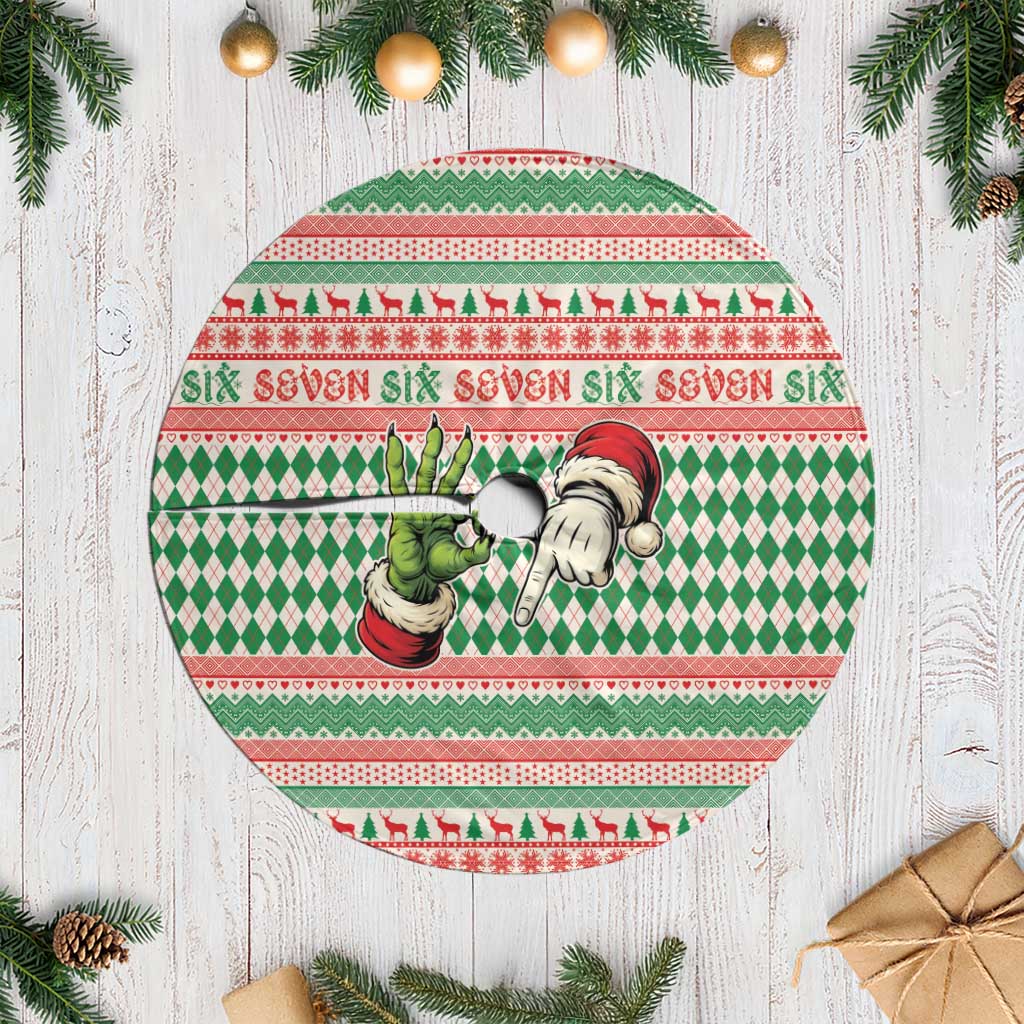Six Seven Meme Tree Skirt Funny Green Hand Christmas - Wonder Print Shop
