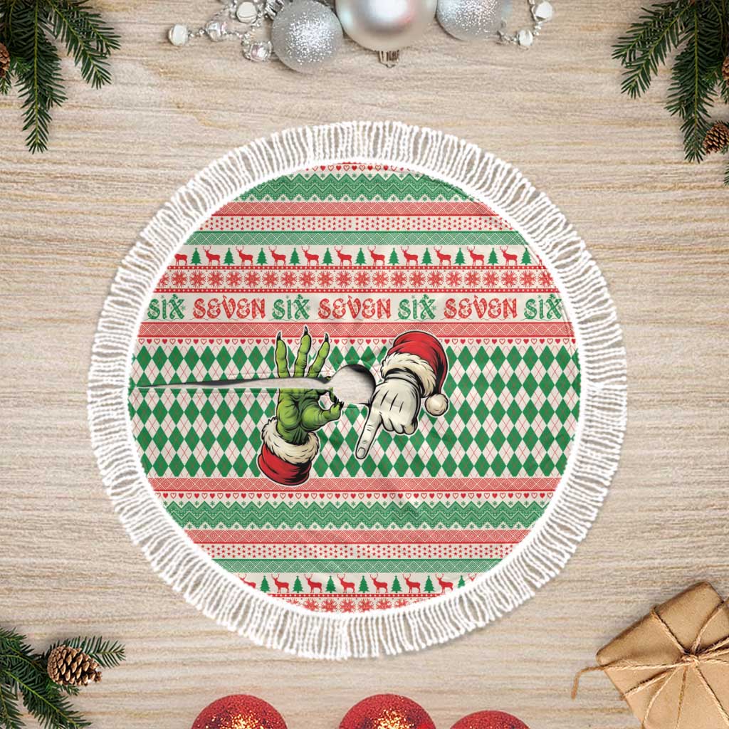 Six Seven Meme Tree Skirt Funny Green Hand Christmas - Wonder Print Shop