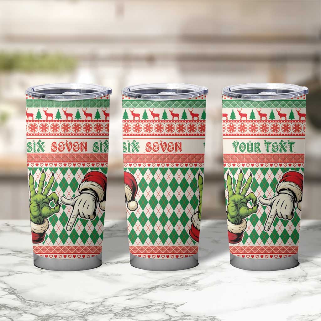 Six Seven Meme Personalized Tumbler Cup Funny Green Hand Christmas - Wonder Print Shop