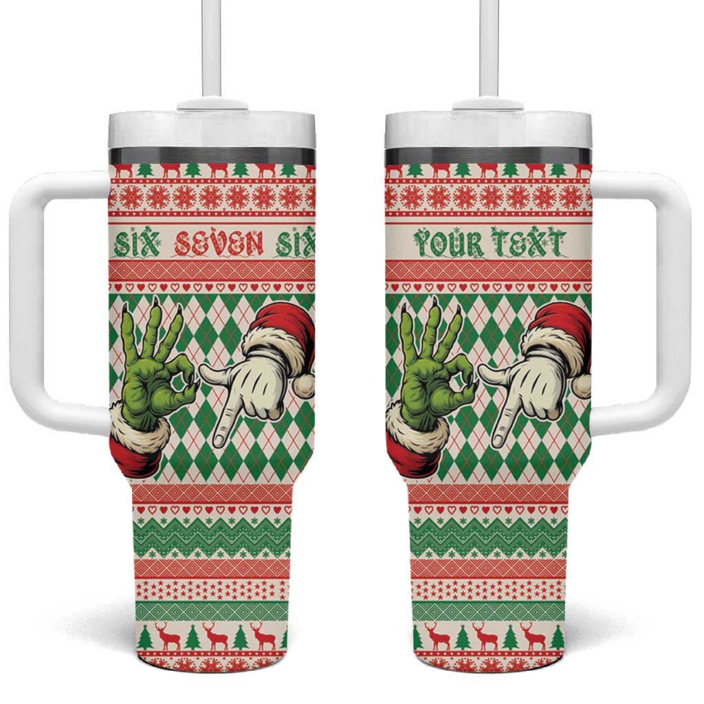 Six Seven Meme Personalized Tumbler With Handle Funny Green Hand Christmas - Wonder Print Shop