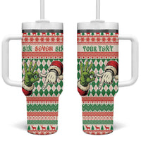 Six Seven Meme Personalized Tumbler With Handle Funny Green Hand Christmas - Wonder Print Shop