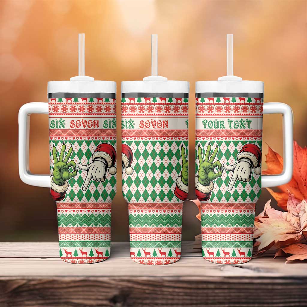Six Seven Meme Personalized Tumbler With Handle Funny Green Hand Christmas - Wonder Print Shop