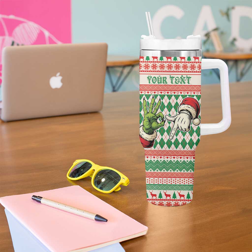 Six Seven Meme Personalized Tumbler With Handle Funny Green Hand Christmas - Wonder Print Shop