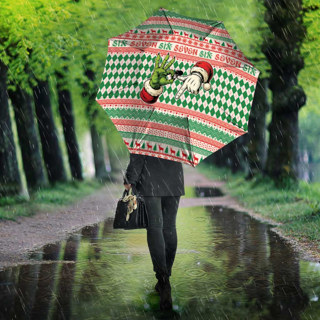 Six Seven Meme Umbrella Funny Green Hand Christmas - Wonder Print Shop