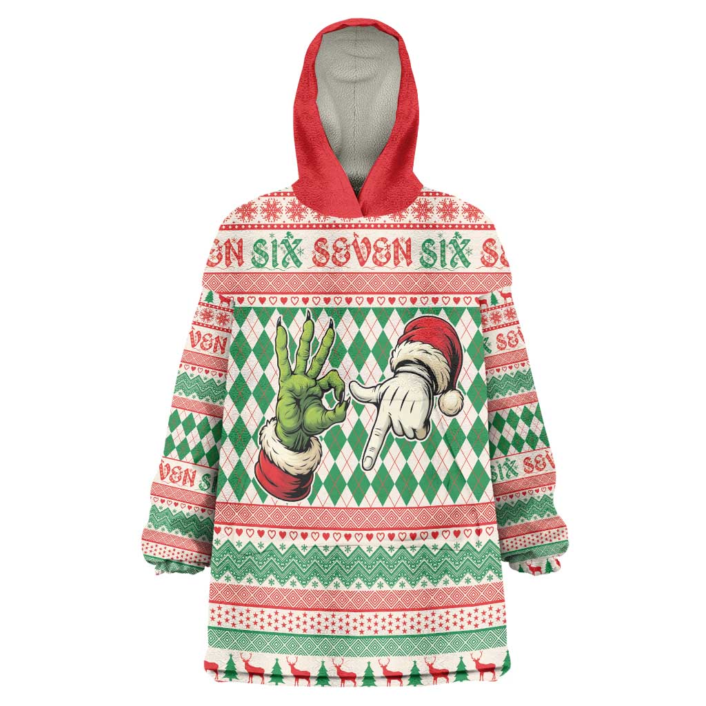 Six Seven Meme Personalized Wearable Blanket Hoodie Funny Green Hand Christmas - Wonder Print Shop