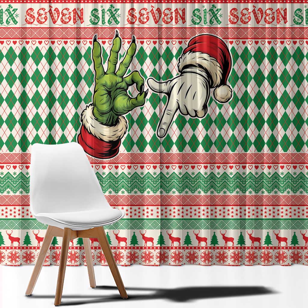 Six Seven Meme Window Curtain Funny Green Hand Christmas - Wonder Print Shop
