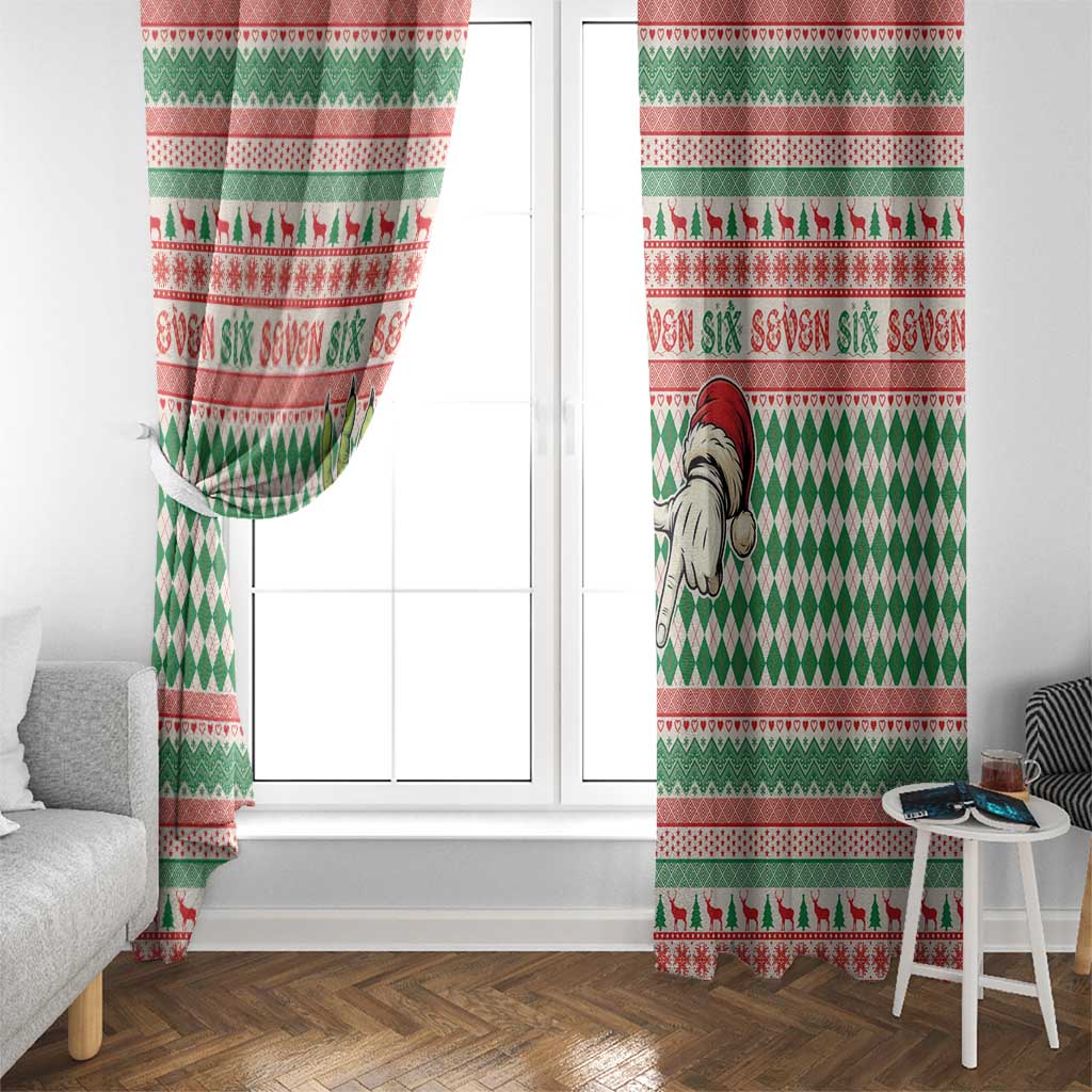 Six Seven Meme Window Curtain Funny Green Hand Christmas - Wonder Print Shop