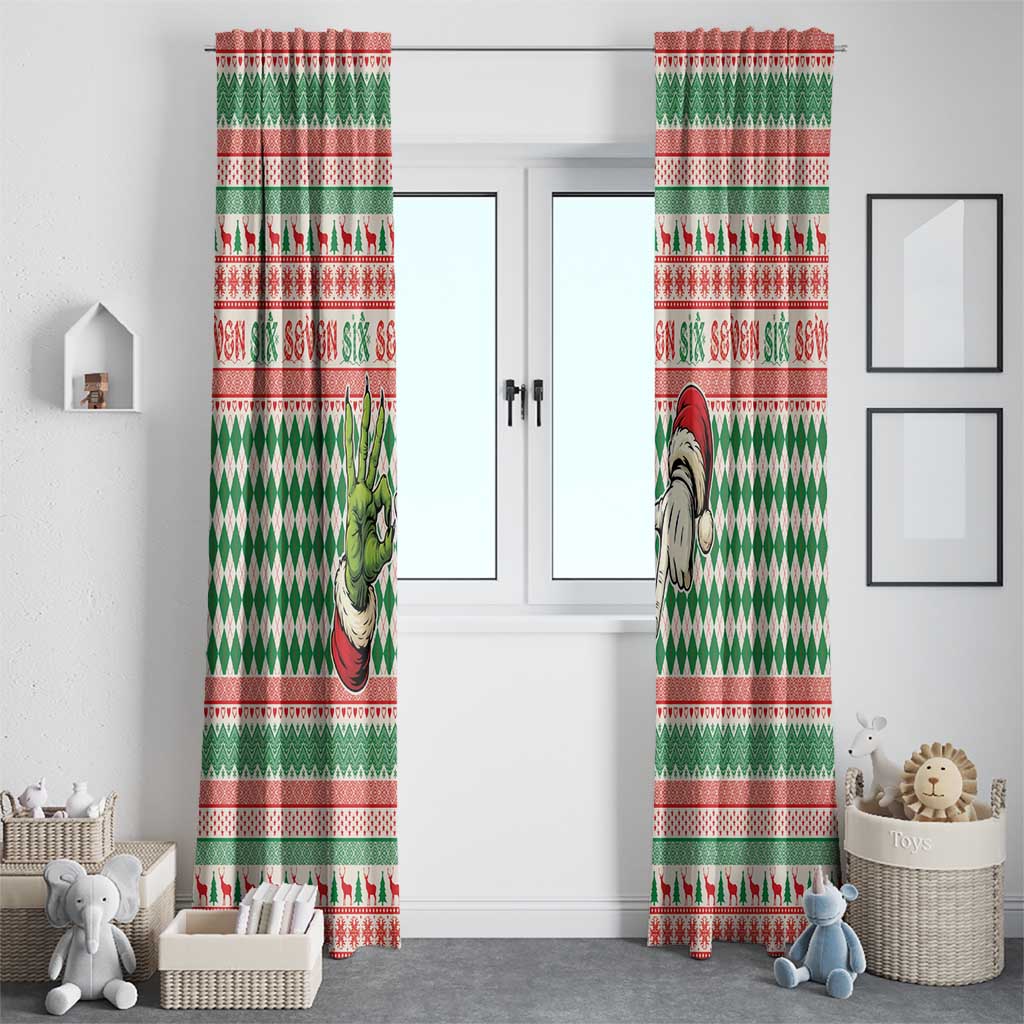 Six Seven Meme Window Curtain Funny Green Hand Christmas - Wonder Print Shop