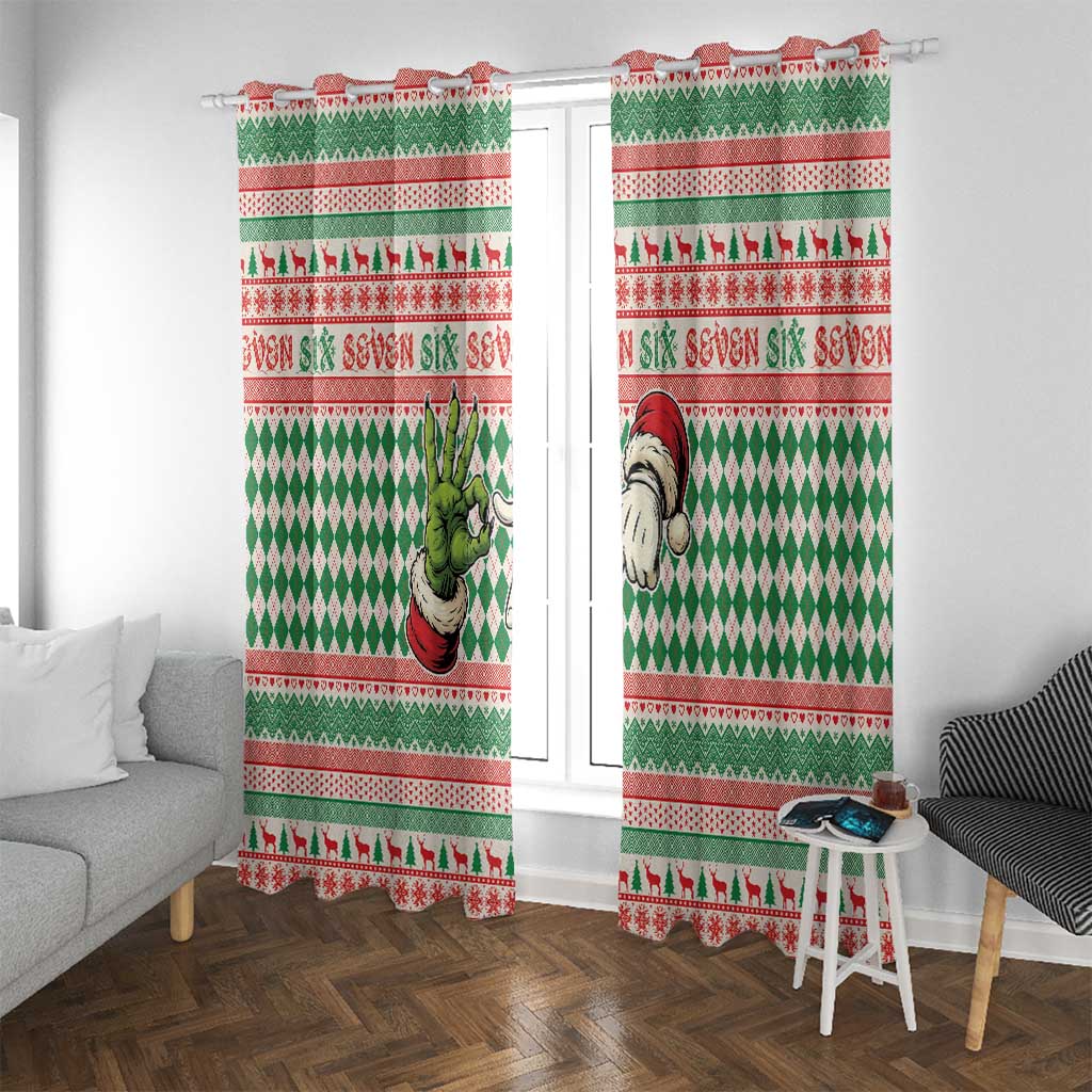 Six Seven Meme Window Curtain Funny Green Hand Christmas - Wonder Print Shop