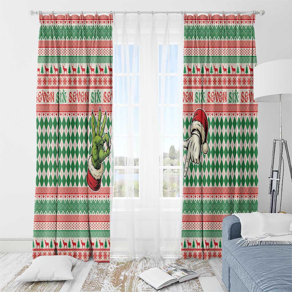 Six Seven Meme Window Curtain Funny Green Hand Christmas - Wonder Print Shop