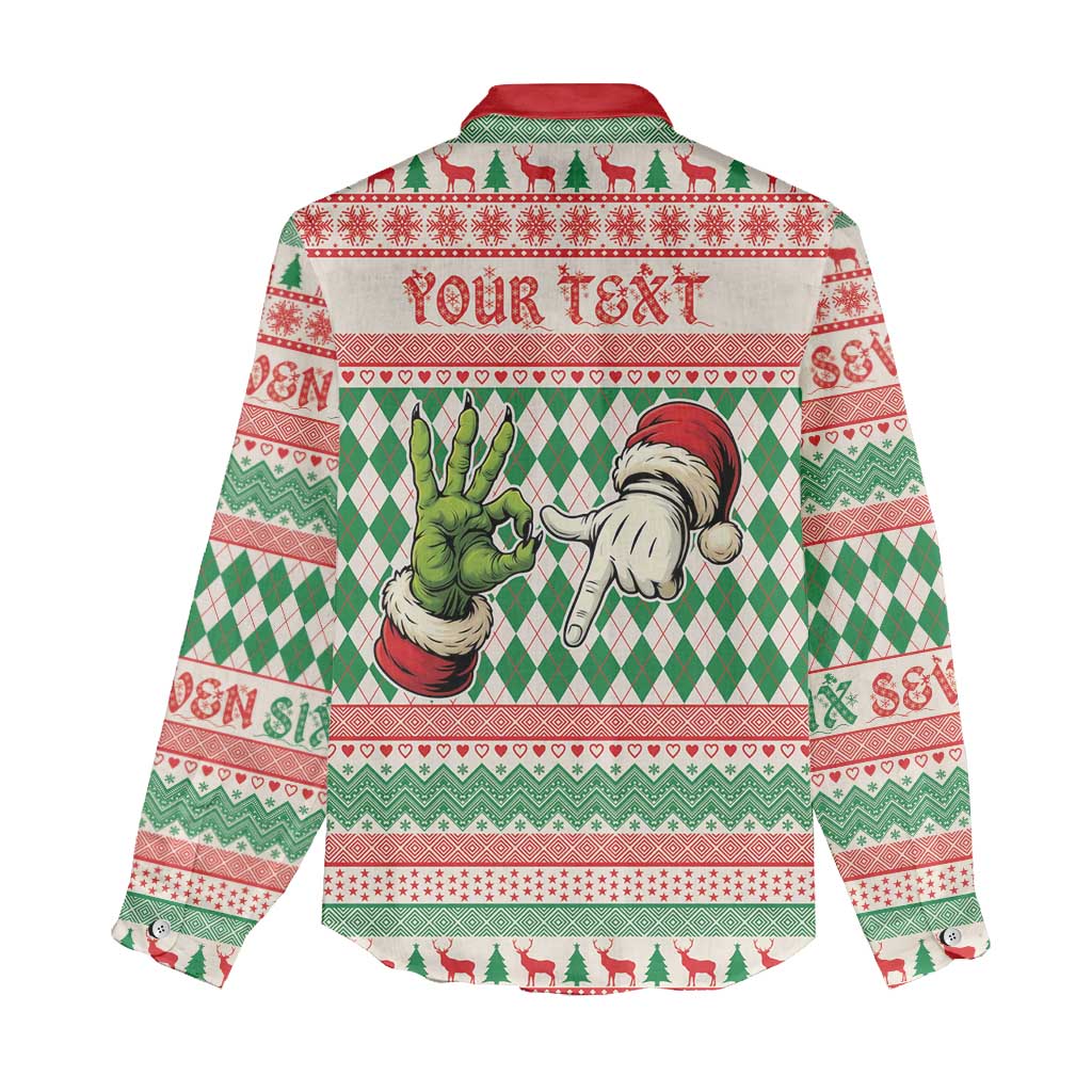 Six Seven Meme Personalized Women Casual Shirt Funny Green Hand Christmas - Wonder Print Shop