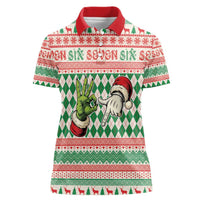 Six Seven Meme Personalized Women Polo Shirt Funny Green Hand Christmas - Wonder Print Shop