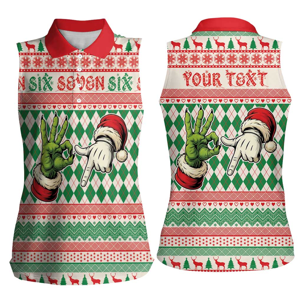 Six Seven Meme Personalized Women Sleeveless Polo Shirt Funny Green Hand Christmas - Wonder Print Shop