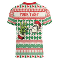 Six Seven Meme Personalized Women V-Neck T-Shirt Funny Green Hand Christmas - Wonder Print Shop