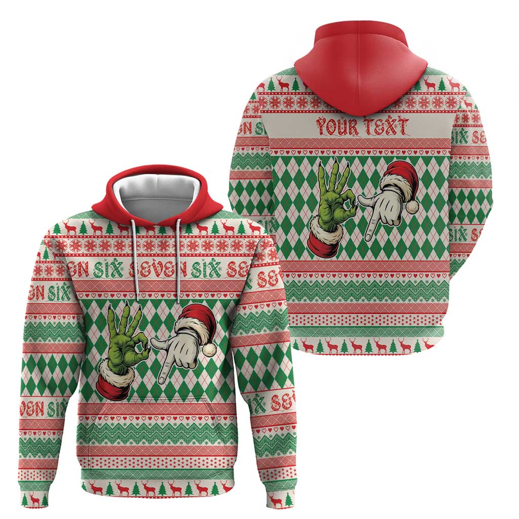 Six Seven Meme Personalized Zip Hoodie Funny Green Hand Christmas - Wonder Print Shop