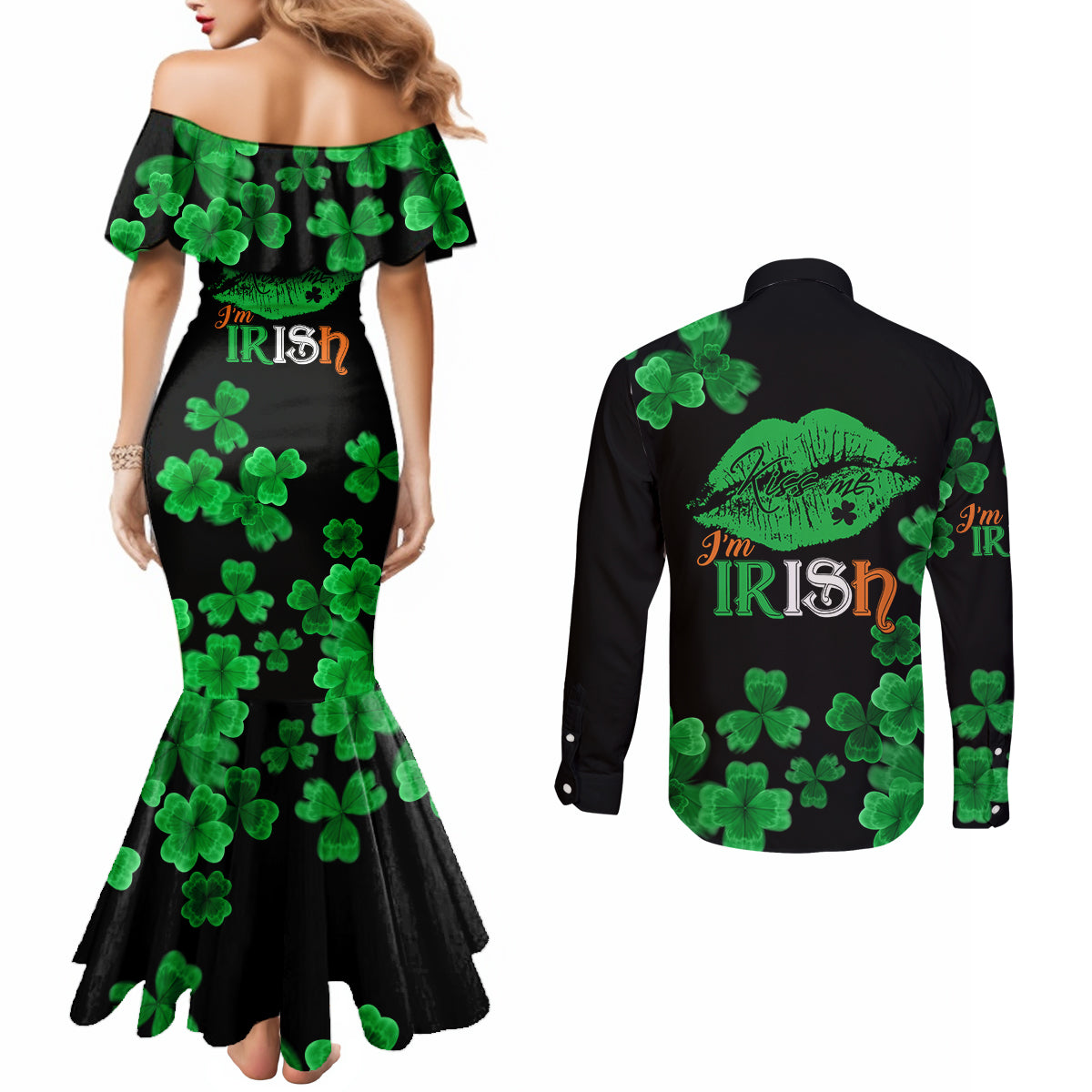 kiss-me-im-irish-st-patricks-day-couples-matching-mermaid-dress-and-long-sleeve-button-shirt