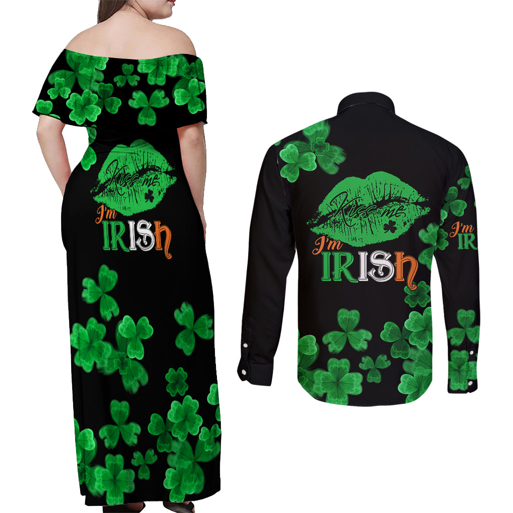 Kiss Me Im Irish St Patricks Day Couples Matching Off Shoulder Maxi Dress and Long Sleeve Button Shirt LT9 - Wonder Print Shop