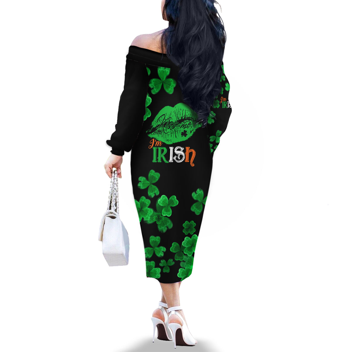 Kiss Me Im Irish St Patricks Day Family Matching Off Shoulder Long Sleeve Dress and Hawaiian Shirt - Wonder Print Shop