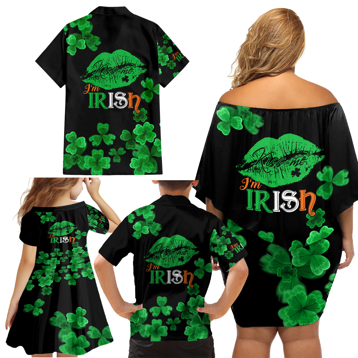 Kiss Me Im Irish St Patricks Day Family Matching Off Shoulder Short Dress and Hawaiian Shirt LT9 - Wonder Print Shop