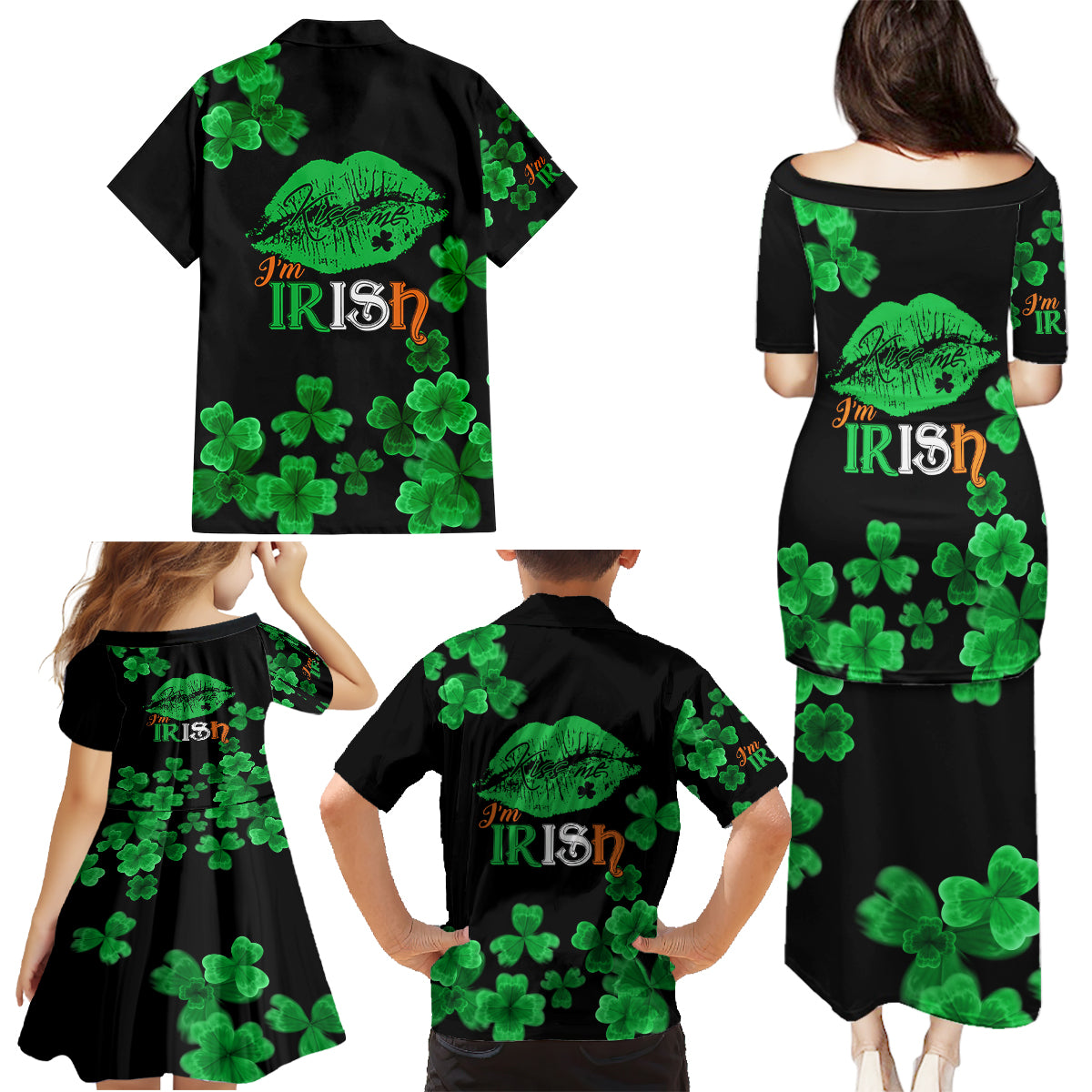 Kiss Me Im Irish St Patricks Day Family Matching Puletasi and Hawaiian Shirt - Wonder Print Shop