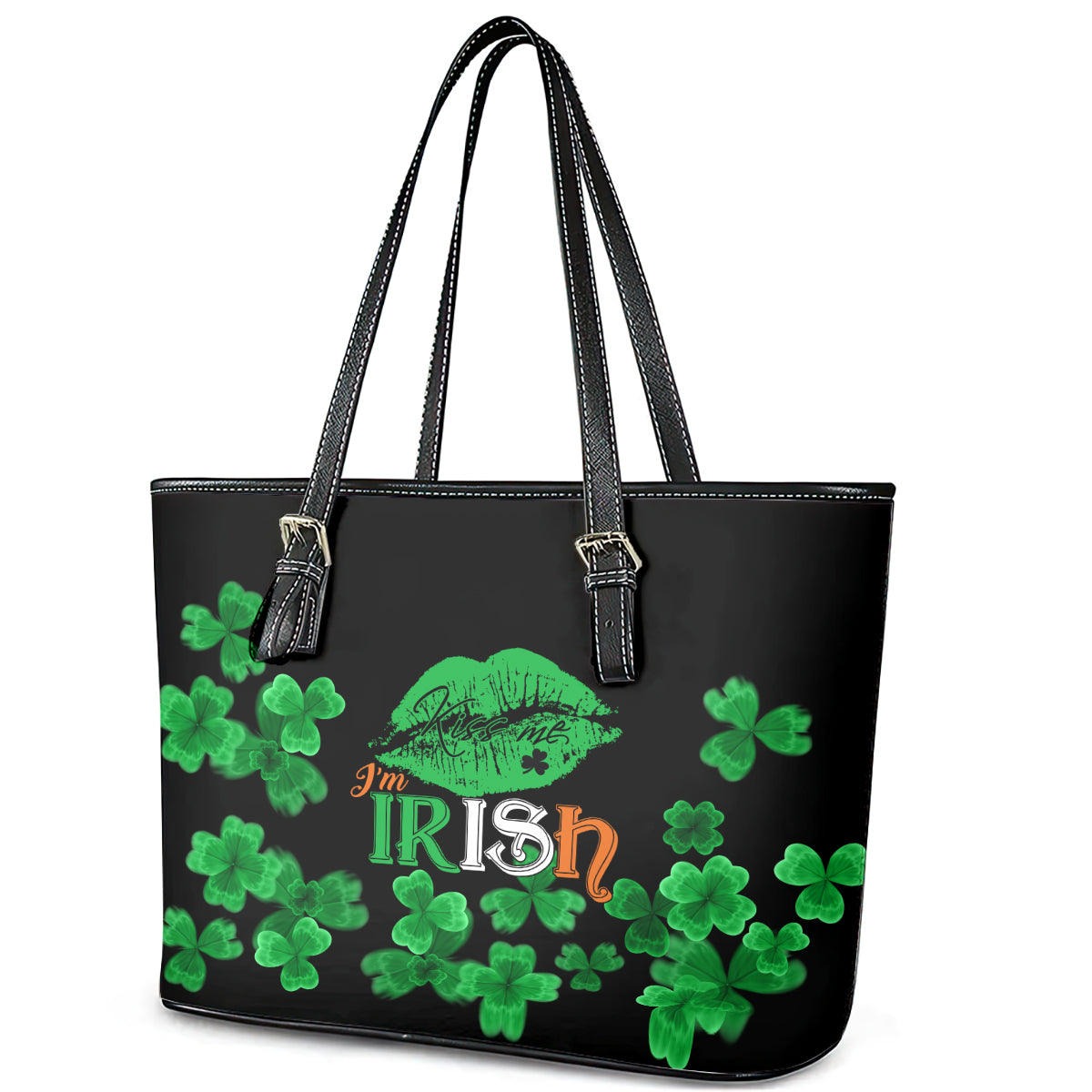 Kiss Me Im Irish St Patricks Day Leather Tote Bag - Wonder Print Shop